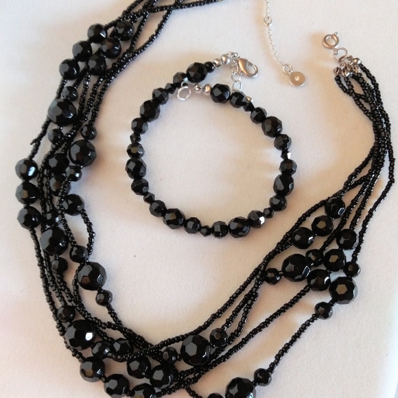 Vintage jet black faceted necklace with restorated - Picture 3 of 7